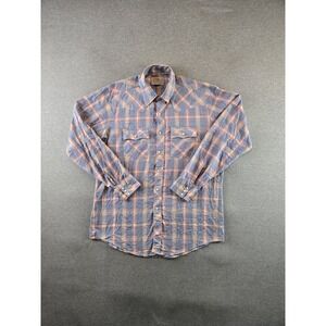 Vtg Mr. Leggs Shirt XL 17‎ Plaid Western Pearl Snap Cowboy Rodeo USA Made 70's